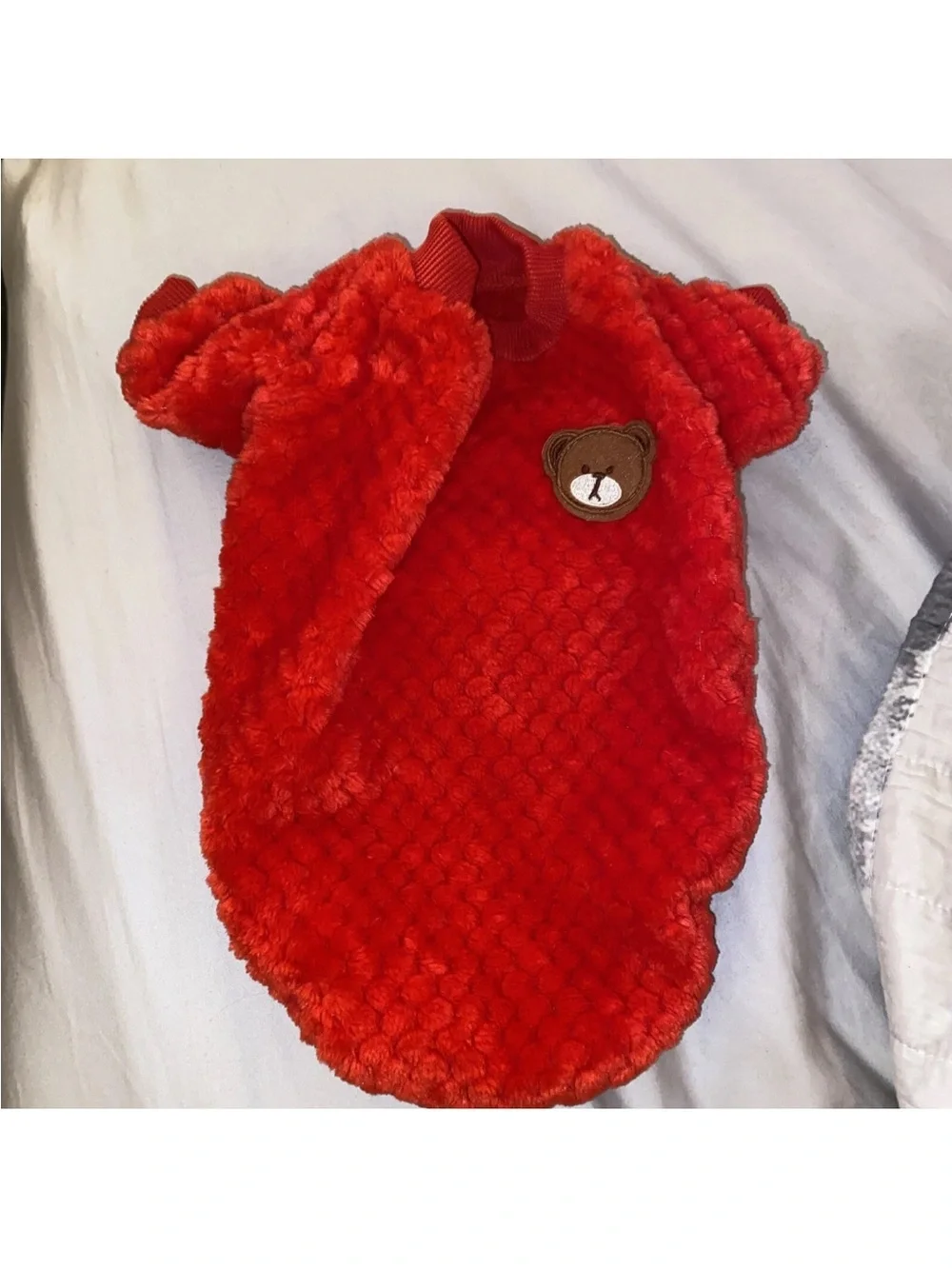 Red Plush Bear Patch Dog Sweater